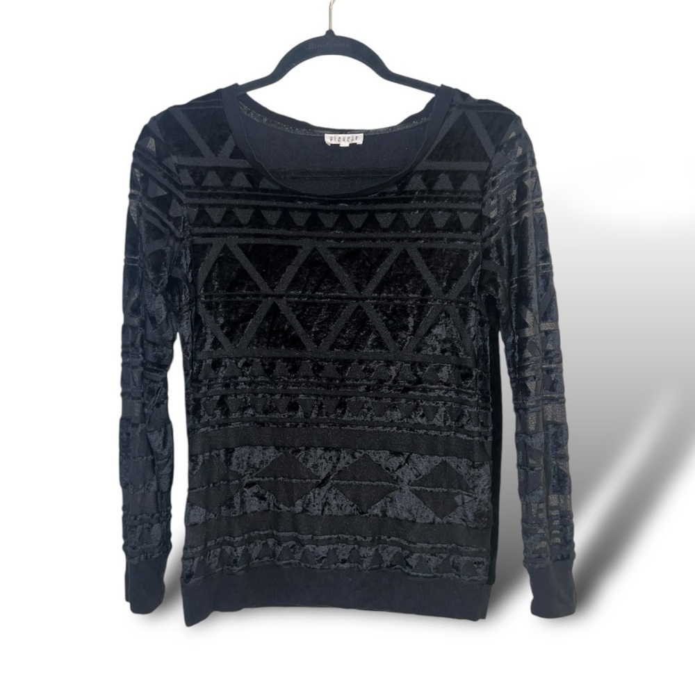 Claudie Pierlot Black Sheer Embossed Blouse Top Size 1 Gothcore Vintage-Inspired